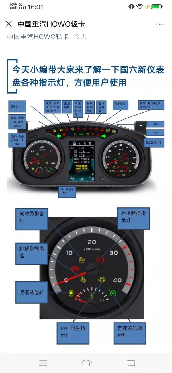 盘点一下仪表盘上的那些灯中国重汽howo_衡水正泽汽车