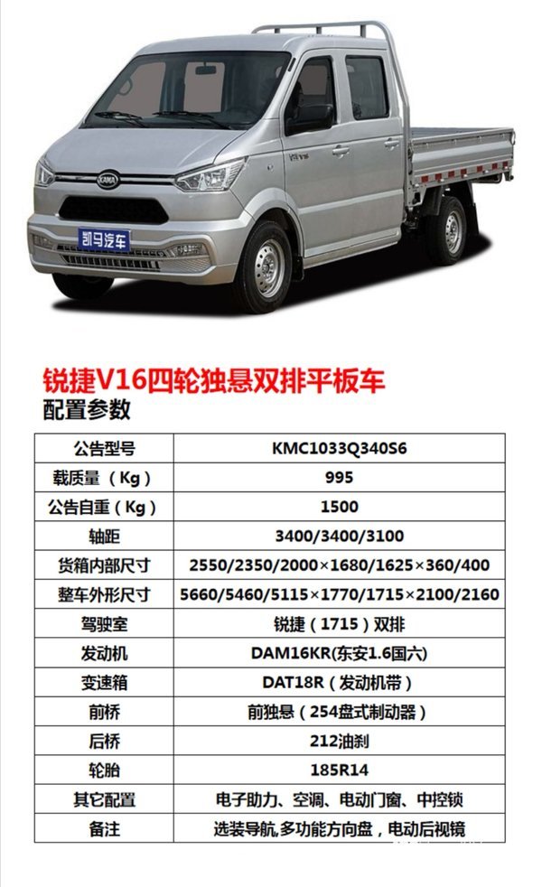 凯马锐捷v16后四轮微卡0首付月供仅需1999元起