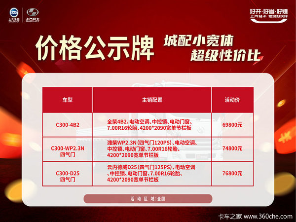 C300-33-D25中车型蓝牌合规轻卡,年终特惠6.98万起！