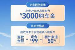 定金99元至高膨胀为“3000元购车金”1月6日至1月25日