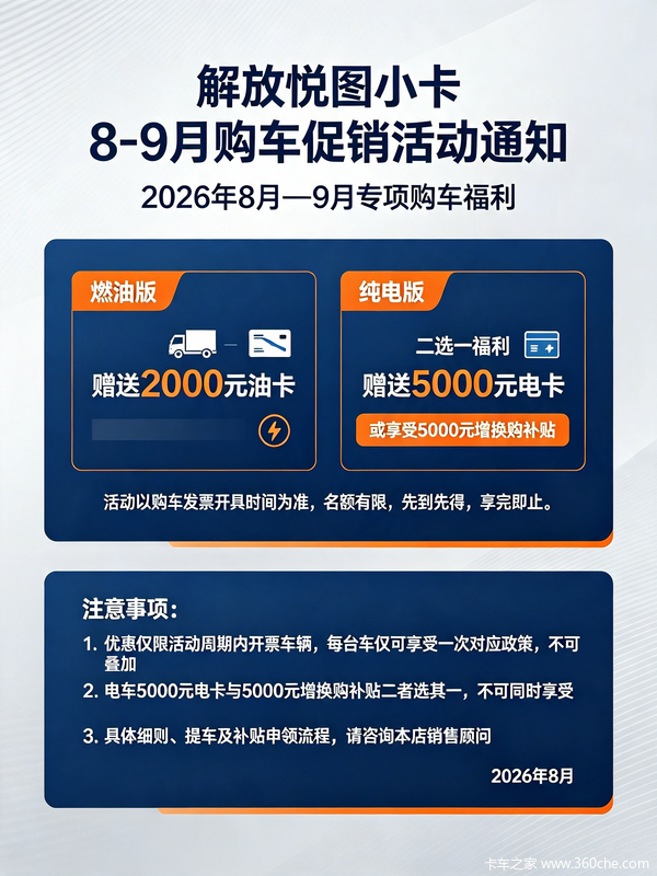 8-9月购买悦途小卡送油卡电卡!