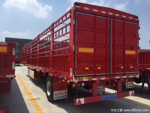 13米红荷高低板高栏仓栅式半挂车图片