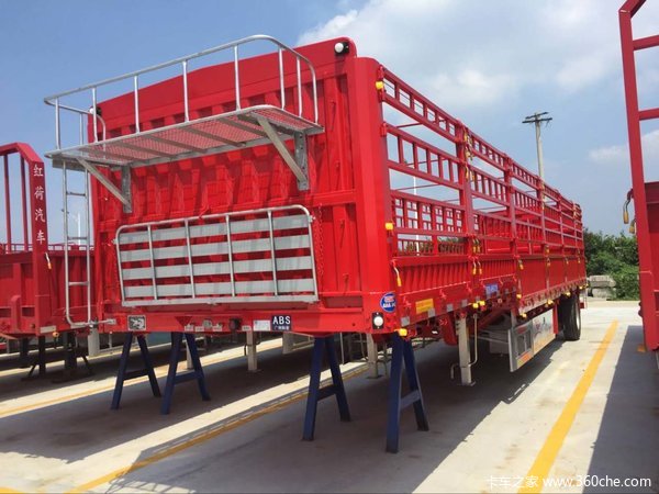 13米红荷高低板高栏仓栅式半挂车图片