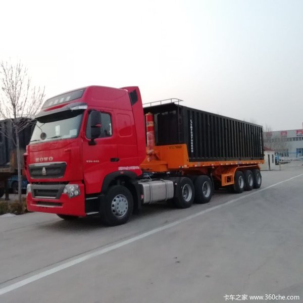 平板自卸半挂车，平板后翻，U型一体式后翻。自卸半挂车图片