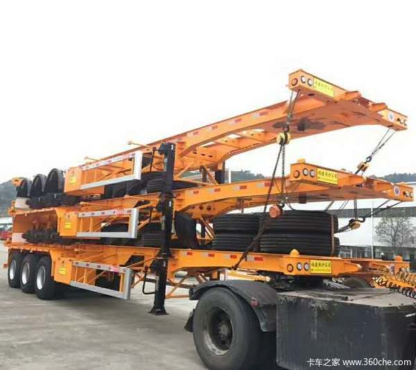 湖南长沙半挂车厂家，各种车型支持分期付款。骨架式集装箱半挂车图片